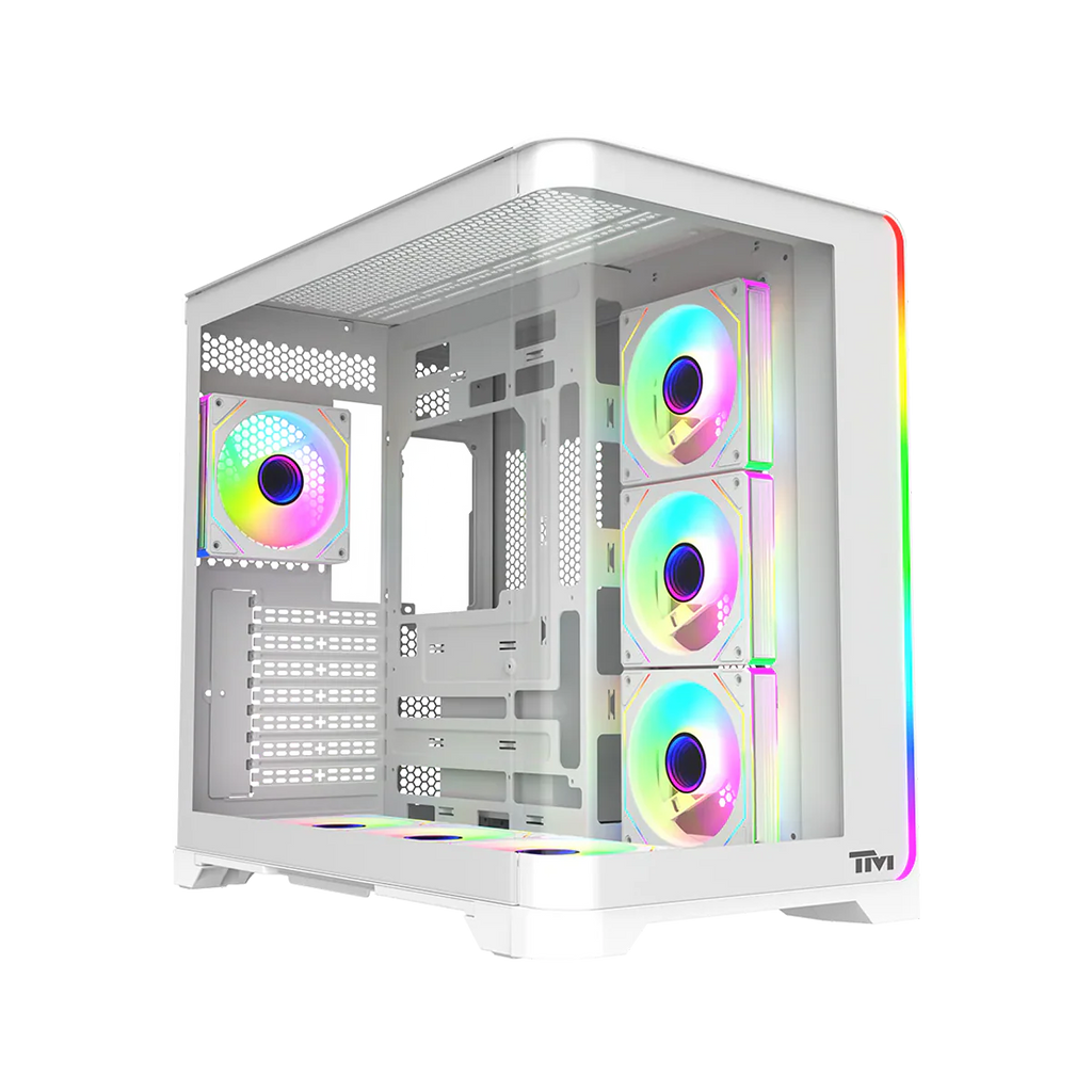 Twisted Minds  ATX Mid Tower Gaming Case Flux Series -  White(7 ARGB Fans Included) TM-FLUX-W | علبة ألعاب Twisted Minds ATX متوسطة الحجم من سلسلة Flux - أبيض (تتضمن 7 مراوح ARGB) TM-FLUX-W |