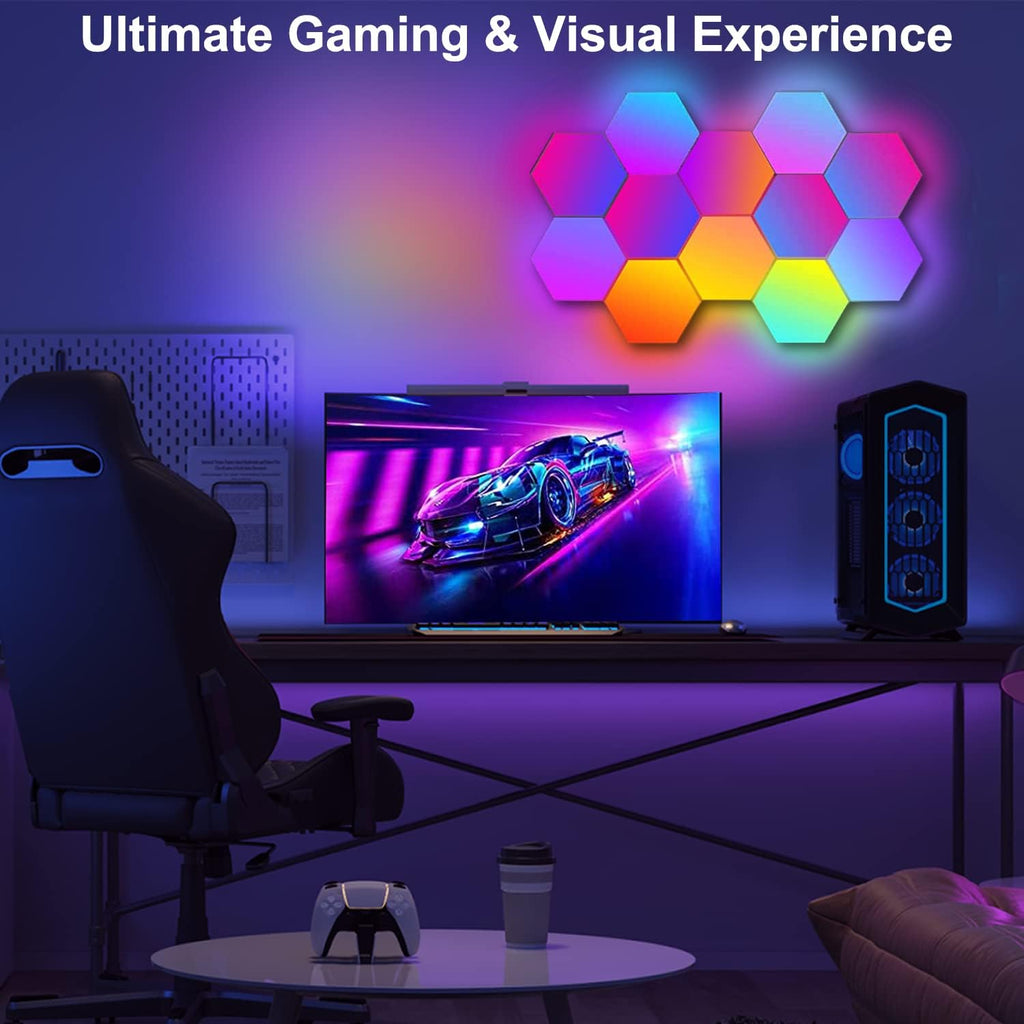 Hexagon Lights for Gaming Setup, App & Remote Control, 10 Pack | أضواء سداسية الشكل لإعدادات الألعاب، مع تطبيق وجهاز تحكم عن بعد، عبوة من 10 قطع