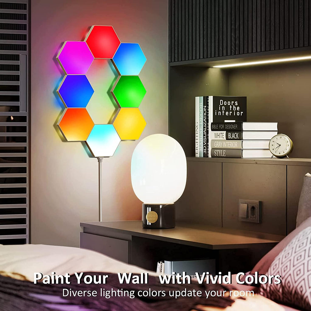 Hexagon Lights for Gaming Setup, App & Remote Control, 10 Pack | أضواء سداسية الشكل لإعدادات الألعاب، مع تطبيق وجهاز تحكم عن بعد، عبوة من 10 قطع