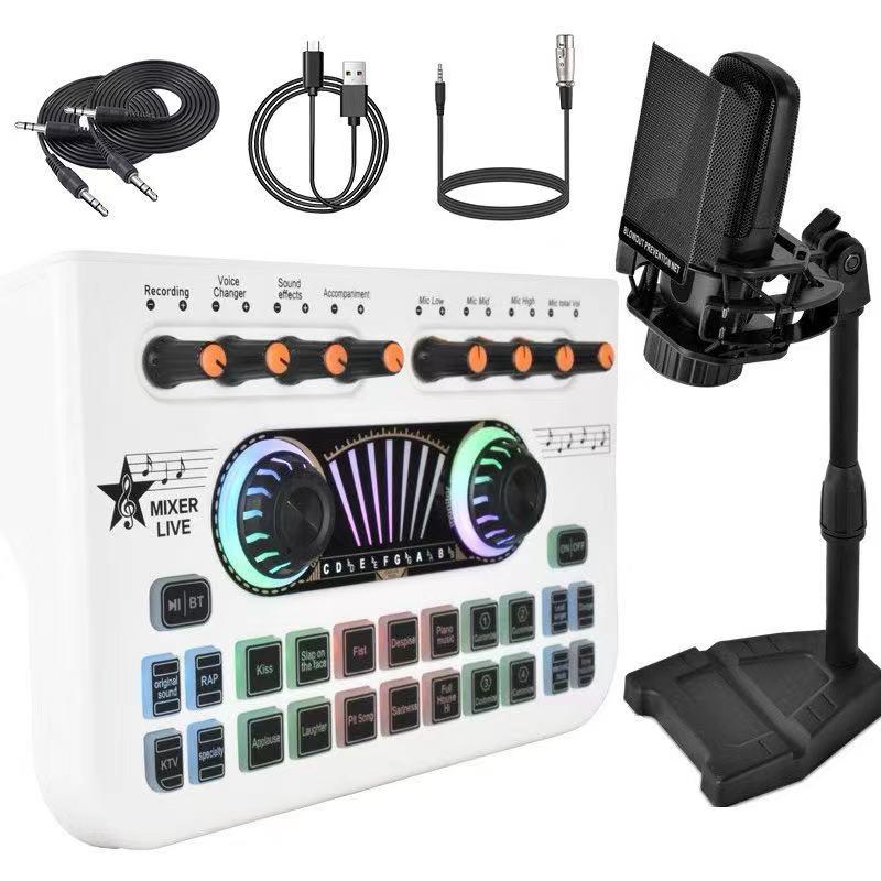Professional Condenser Microphone with Mixer - White (Package)