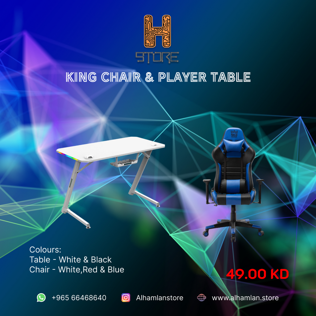 King Chair Blue & Gaming Table White