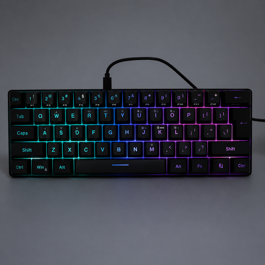 Gaming Arabic Keyboard Mouse Combo, Black 61 Key RGB Illuminated Keyboard with Soft Sound and Mouse | مجموعة لوحة مفاتيح وماوس للألعاب باللغة العربية