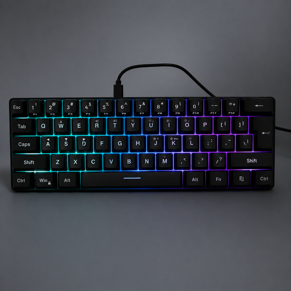 Gaming Arabic Keyboard Mouse Combo, Black 61 Key RGB Illuminated Keyboard with Soft Sound and Mouse | مجموعة لوحة مفاتيح وماوس للألعاب باللغة العربية