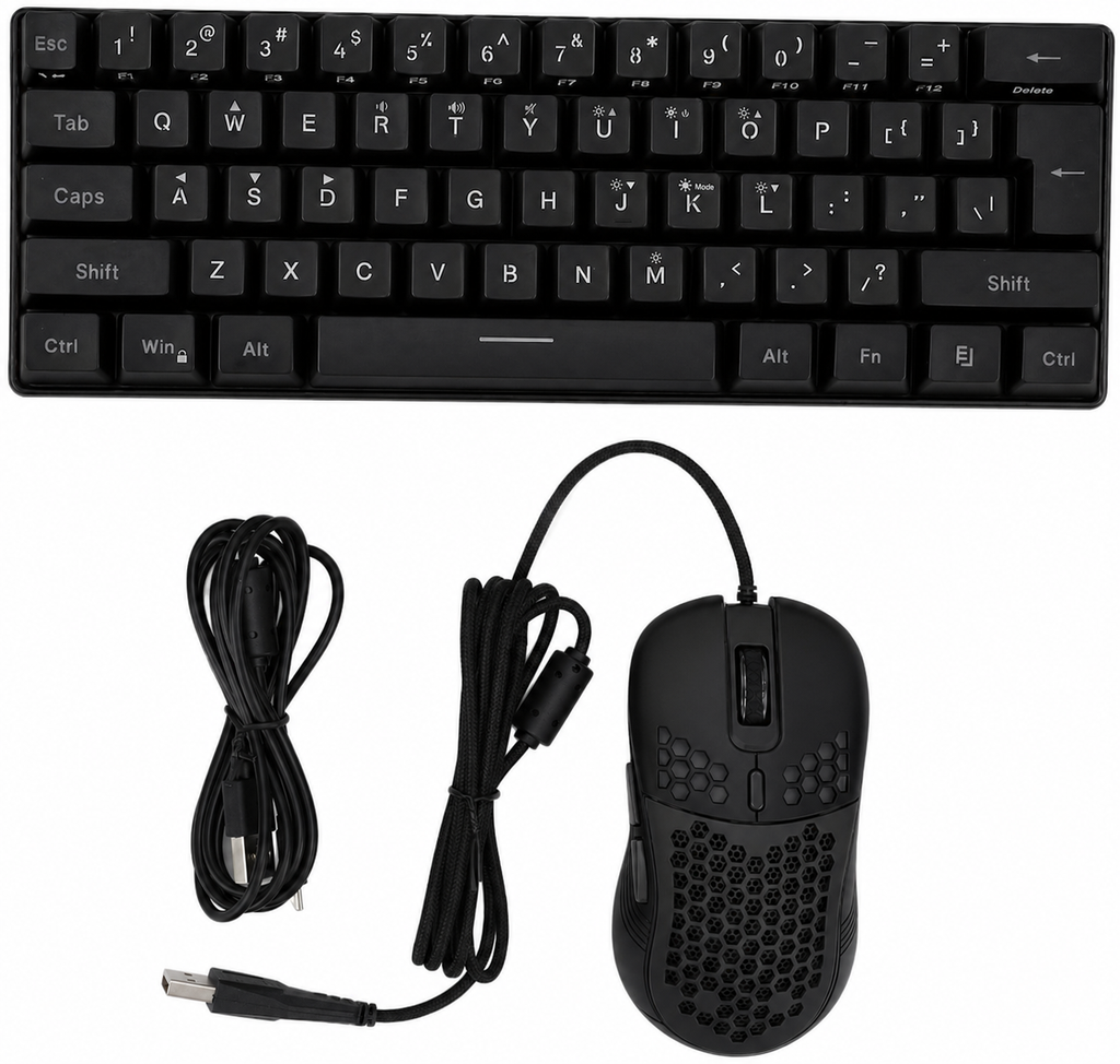 Gaming Arabic Keyboard Mouse Combo, Black 61 Key RGB Illuminated Keyboard with Soft Sound and Mouse | مجموعة لوحة مفاتيح وماوس للألعاب باللغة العربية