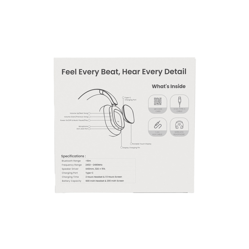 Levelo VibeMaster Wireless Hybrid ANC Headphone - Black  /  سماعة Levelo VibeMaster اللاسلكية الهجينة ANC - أسود