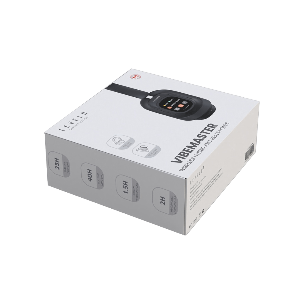 Levelo VibeMaster Wireless Hybrid ANC Headphone - Black  /  سماعة Levelo VibeMaster اللاسلكية الهجينة ANC - أسود