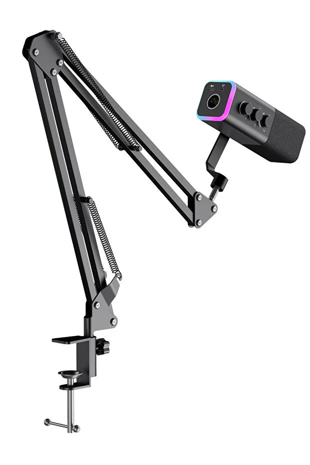 Professional Rgb Streaming Microphone,  24-Bit, 192Khz, Xlr & Type-C, with Stand | ميكروفون احترافي للبث المباشر بتقنية RGB، 24 بت، 192 كيلو هرتز، XLR و Type-C، مع حامل