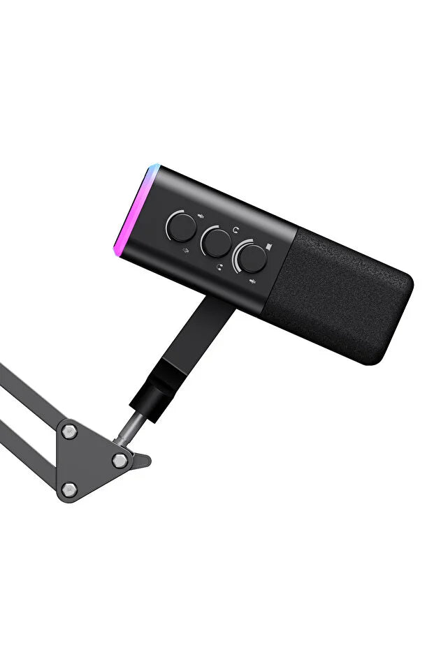 Professional Rgb Streaming Microphone,  24-Bit, 192Khz, Xlr & Type-C, with Stand | ميكروفون احترافي للبث المباشر بتقنية RGB، 24 بت، 192 كيلو هرتز، XLR و Type-C، مع حامل