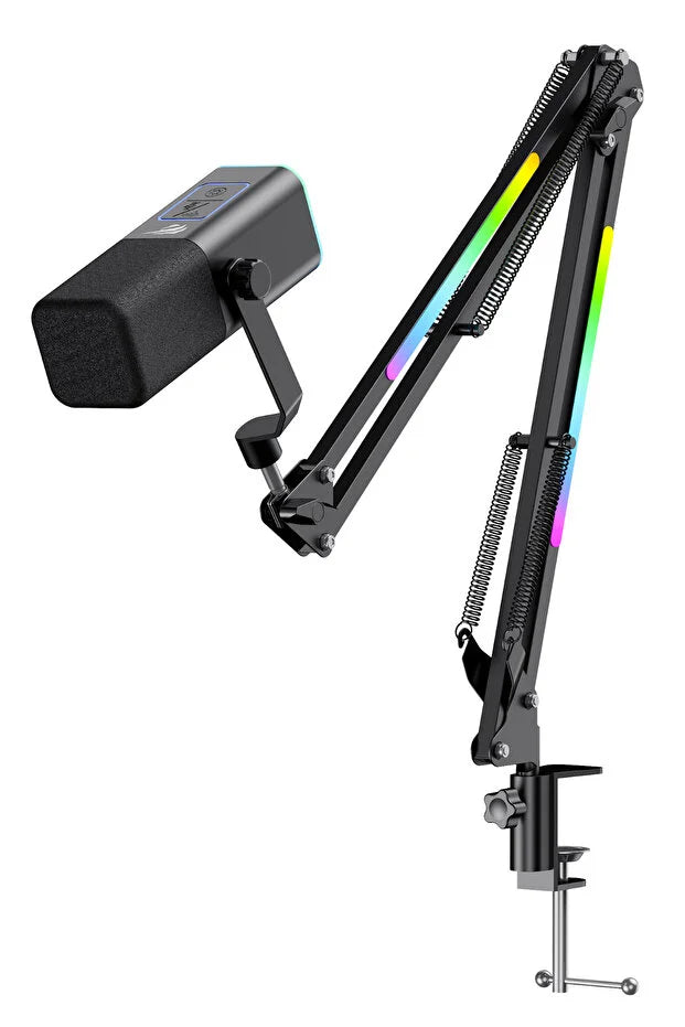 Professional Rgb Streaming Microphone,  24-Bit, 192Khz, Xlr & Type-C, with Stand | ميكروفون احترافي للبث المباشر بتقنية RGB، 24 بت، 192 كيلو هرتز، XLR و Type-C، مع حامل