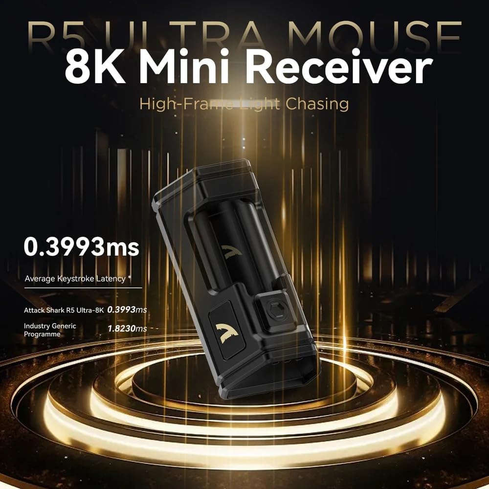 ATTACK SHARK R5Ultra 8K Carbon Fiber Wireless Gaming Mouse with 42000 DPI -PAW3950 MAX Sensor -39g Ultra-Lightweight- (Black)| ماوس الألعاب اللاسلكي  من ألياف الكربون بدقة 42000 نقطة في البوصة - مستشعر  - وزن خفيف للغاية 39 جرام - (أسود)