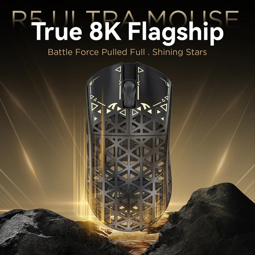 ATTACK SHARK R5Ultra 8K Carbon Fiber Wireless Gaming Mouse with 42000 DPI -PAW3950 MAX Sensor -39g Ultra-Lightweight- (Black)| ماوس الألعاب اللاسلكي  من ألياف الكربون بدقة 42000 نقطة في البوصة - مستشعر  - وزن خفيف للغاية 39 جرام - (أسود)