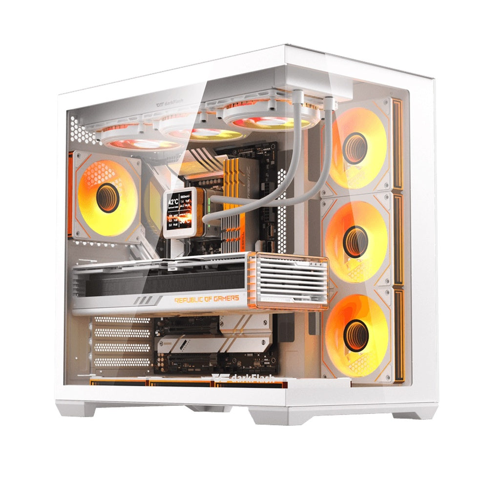 Darkflash C280 E-ATX Full-Tower PC Gaming Case, 7×ARGB Fans Included,White/صندوق حاسوب ألعاب Darkflash C280 E-ATX Full-Tower، يتضمن 7 مراوح ARGB، اللون الأبيض.