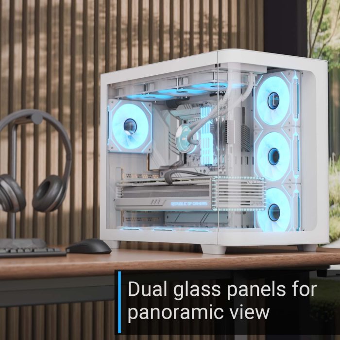 AEROCOOL P500C ARGB Fan x 4 Mid Tower Case -  White | علبة تبريد أيروكول P500C ARGB مع 4 مراوح وبرج متوسط - أبيض