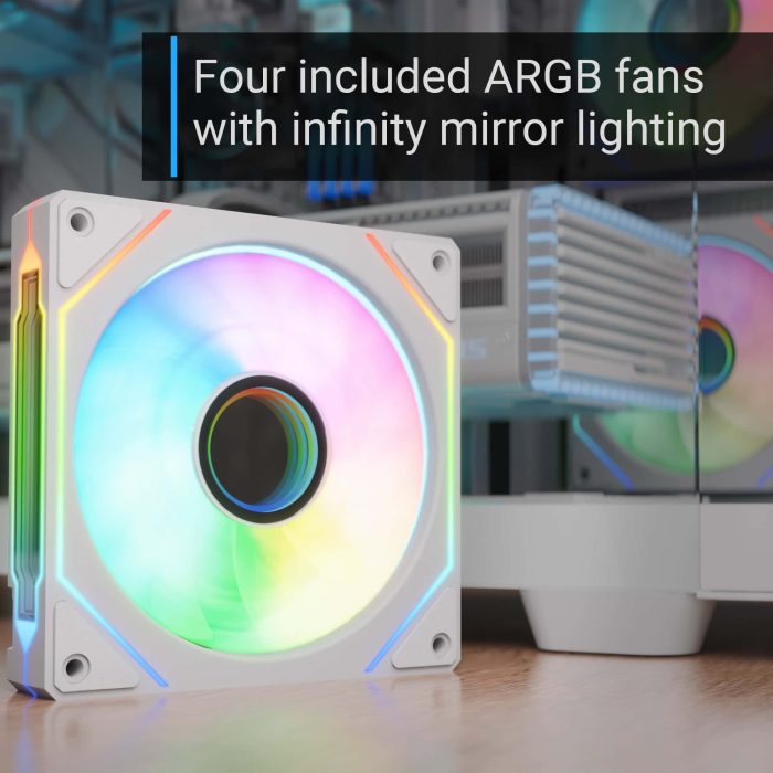 AEROCOOL P500C ARGB Fan x 4 Mid Tower Case -  White | علبة تبريد أيروكول P500C ARGB مع 4 مراوح وبرج متوسط - أبيض