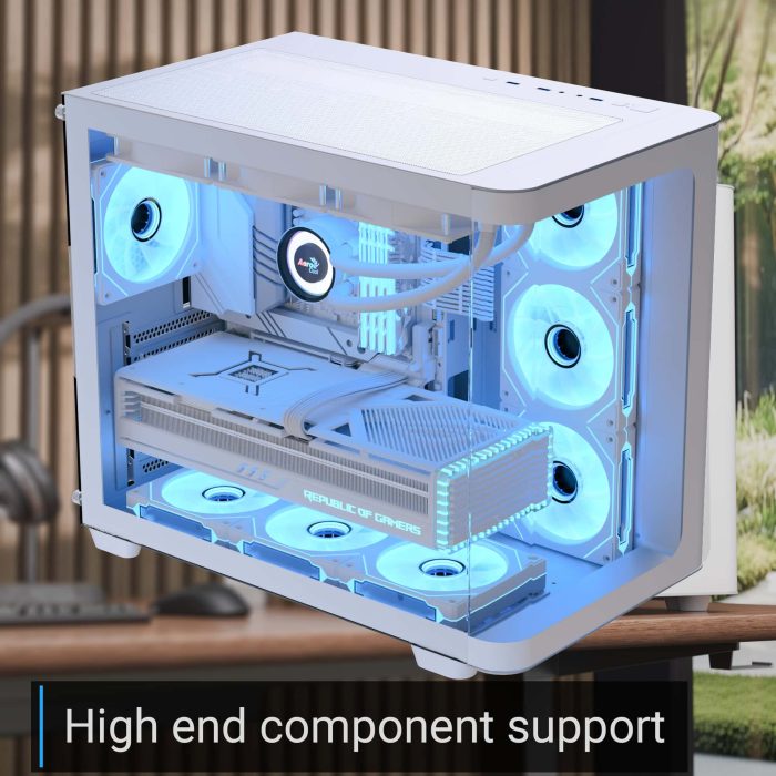 AEROCOOL P500C ARGB Fan x 4 Mid Tower Case -  White | علبة تبريد أيروكول P500C ARGB مع 4 مراوح وبرج متوسط - أبيض