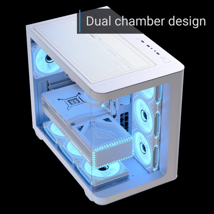 AEROCOOL P500C ARGB Fan x 4 Mid Tower Case -  White | علبة تبريد أيروكول P500C ARGB مع 4 مراوح وبرج متوسط - أبيض