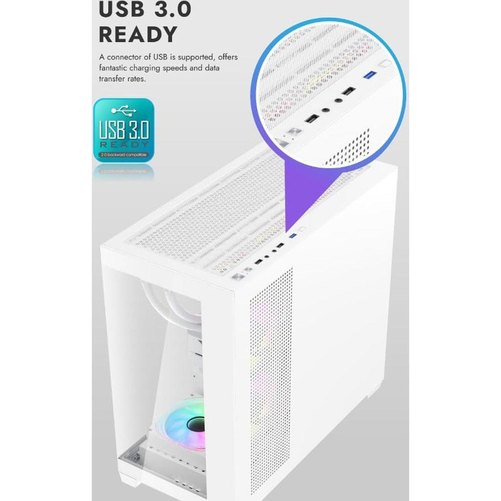 DarkFlash C218M M-ATX/ITX Gaming PC Case with Pre-Installed 650W 80+ Bronze PSU  (White)/صندوق حاسوب الألعاب DarkFlash C218M (M-ATX/ITX) مع وحدة تزويد طاقة مثبتة مسبقاً بقدرة 650 واط (معيار 80+ البرونزي) - لون أبيض
