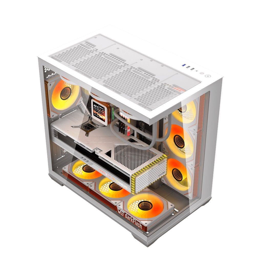 Darkflash C280 E-ATX Full-Tower PC Gaming Case, 7×ARGB Fans Included,White/صندوق حاسوب ألعاب Darkflash C280 E-ATX Full-Tower، يتضمن 7 مراوح ARGB، اللون الأبيض.