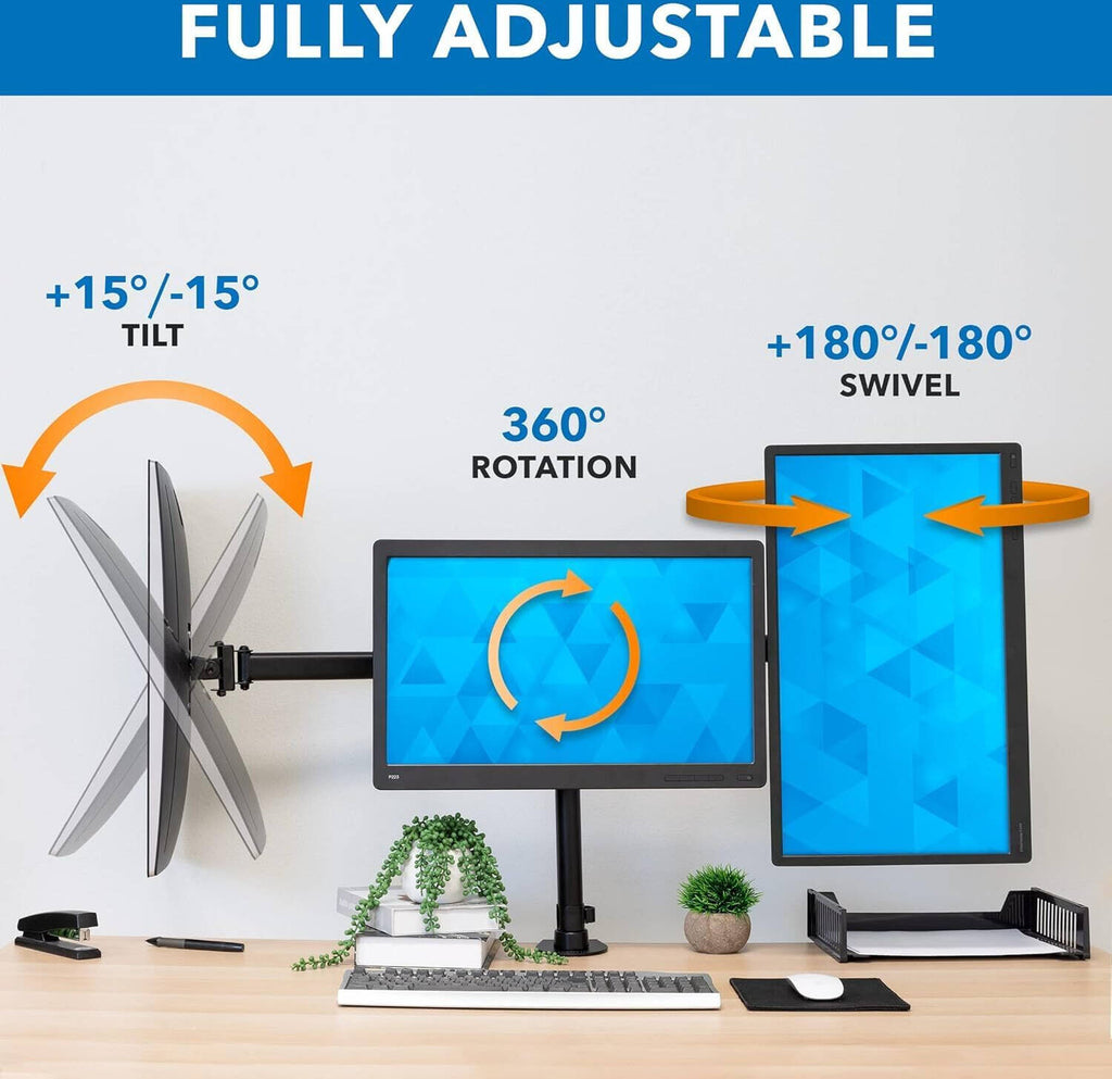 Newstar Triple Monitor Arm, Fits 13'' to 27'' Screen, 8kg (Each) Clamp & Grommet, Fully Adjustable | 91-LDT07C036 | ذراع شاشة ثلاثية من نيوستار، تناسب شاشة مقاس 13 بوصة إلى 27 بوصة، 8 كجم (لكل منها) مشبك وحلقة تثبيت، قابلة للتعديل بالكامل