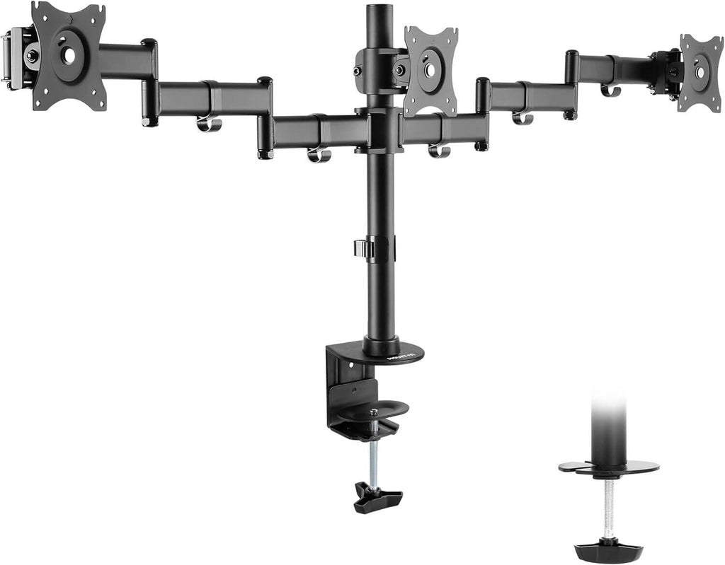 Newstar Triple Monitor Arm, Fits 13'' to 27'' Screen, 8kg (Each) Clamp & Grommet, Fully Adjustable | 91-LDT07C036 | ذراع شاشة ثلاثية من نيوستار، تناسب شاشة مقاس 13 بوصة إلى 27 بوصة، 8 كجم (لكل منها) مشبك وحلقة تثبيت، قابلة للتعديل بالكامل