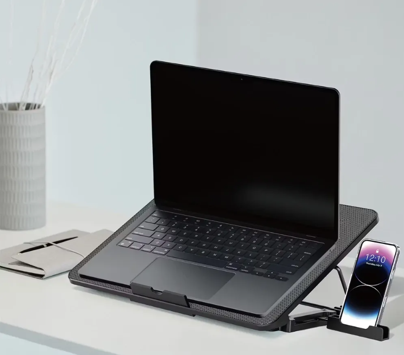 Porodo Gaming 8-Fan Ergonomic Laptop Cooling Stand with Built-In Phone Slot /حامل تبريد مريح للابتوب من Porodo Gaming مزود بـ 8 مراوح وفتحة مدمجة للهاتف