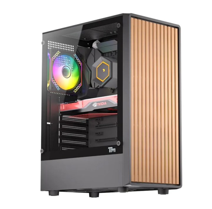 Twisted Minds WoodX Series ATX Mid Tower Gaming Case - Black (4 ARGB Fans Included)/صندوق حاسب للألعاب Twisted Minds WoodX Series من نوع ATX Mid Tower - أسود (يتضمن 4 مراوح ARGB)