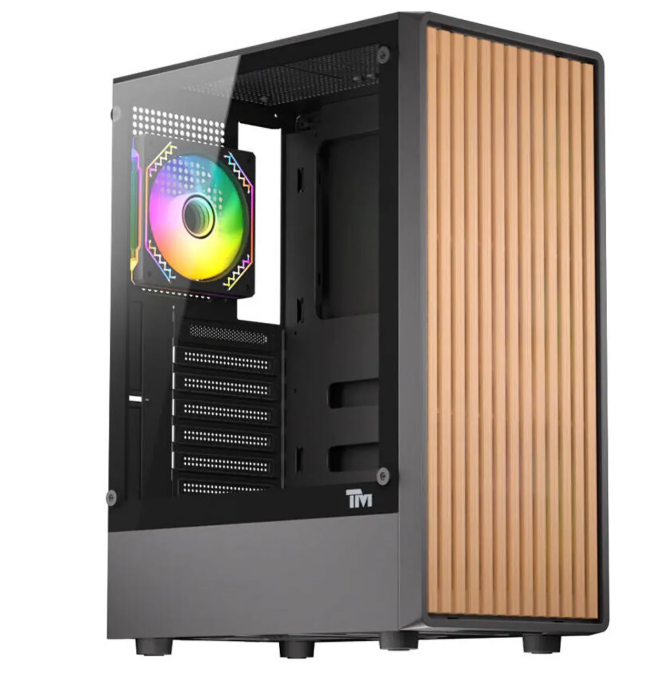 Twisted Minds WoodX Series ATX Mid Tower Gaming Case - Black (4 ARGB Fans Included)/صندوق حاسب للألعاب Twisted Minds WoodX Series من نوع ATX Mid Tower - أسود (يتضمن 4 مراوح ARGB)