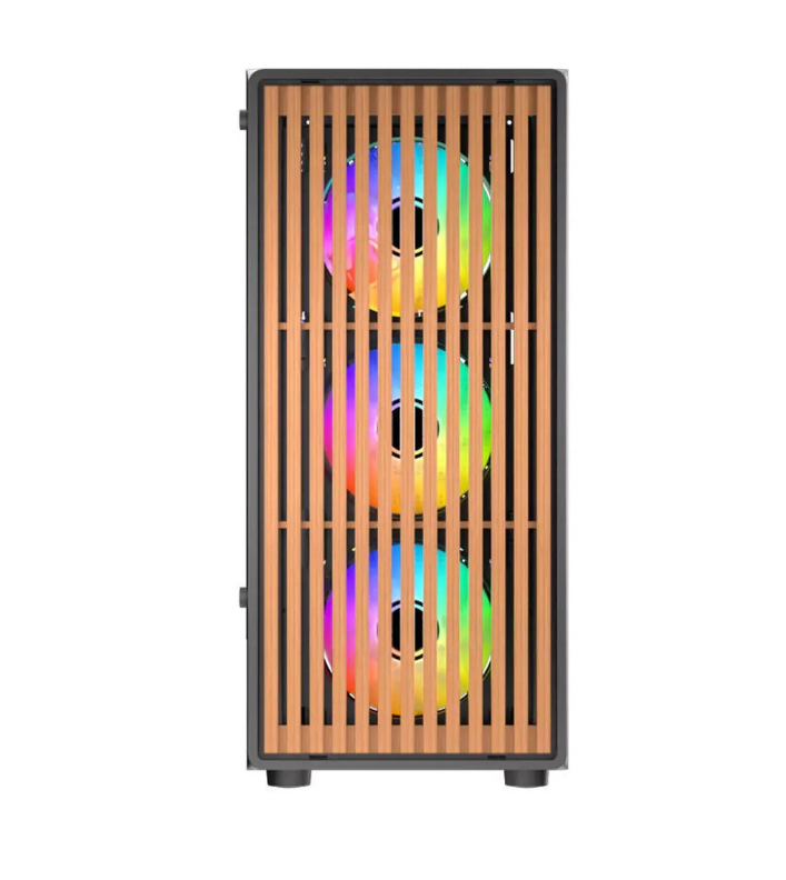 Twisted Minds WoodX Series ATX Mid Tower Gaming Case - Black (4 ARGB Fans Included)/صندوق حاسب للألعاب Twisted Minds WoodX Series من نوع ATX Mid Tower - أسود (يتضمن 4 مراوح ARGB)