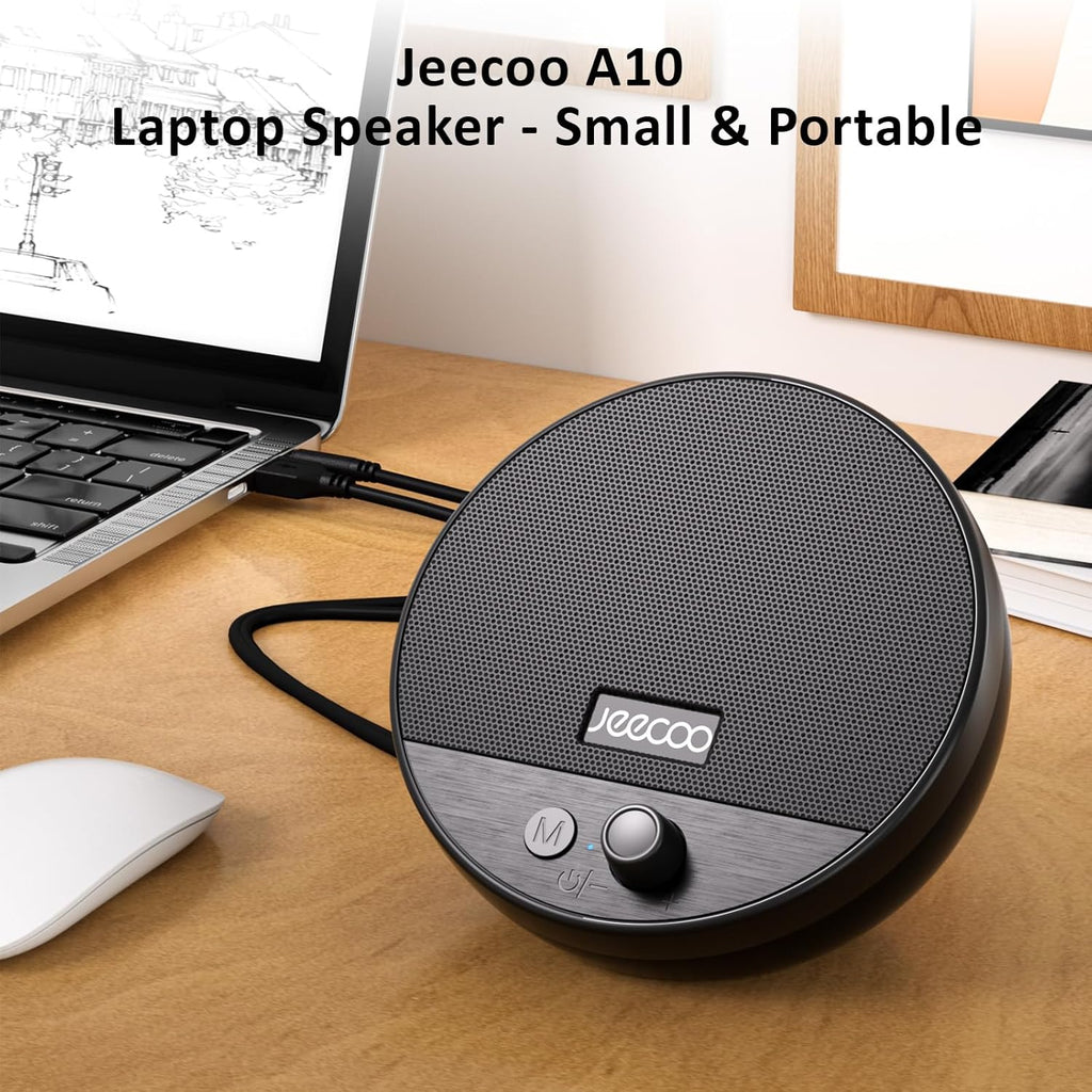 Jeecoo A10 Wired USB Laptop Speakers Bluetooth Computer Speakers Black (Single) | مكبرات صوت جيكو A10 سلكية تعمل بمنفذ USB للكمبيوتر المحمول، ومكبرات صوت بلوتوث للكمبيوتر (مفردة)