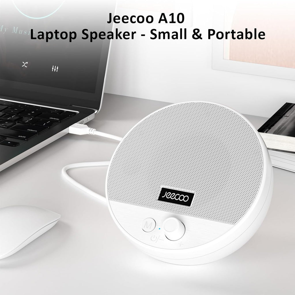 Jeecoo A10 Wired USB Laptop Speakers Bluetooth Computer Speakers White (Single) | مكبرات صوت جيكو A10 سلكية تعمل بمنفذ USB للكمبيوتر المحمول، ومكبرات صوت بلوتوث للكمبيوتر (مفردة)