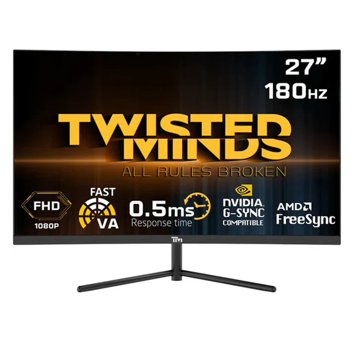 Twisted Minds 27'‘ Curve, FHD 180Hz, VA, 0.5ms, HDMI2.0, HDR Gaming Monitor / شاشة ألعاب منحنية من تويستد مايندز، مقاس 27 بوصة، بدقة FHD ومعدل تحديث 180 هرتز، وتقنية VA، وزمن استجابة 0.5 مللي ثانية، ومنفذ HDMI 2.0، وتقنية HDR