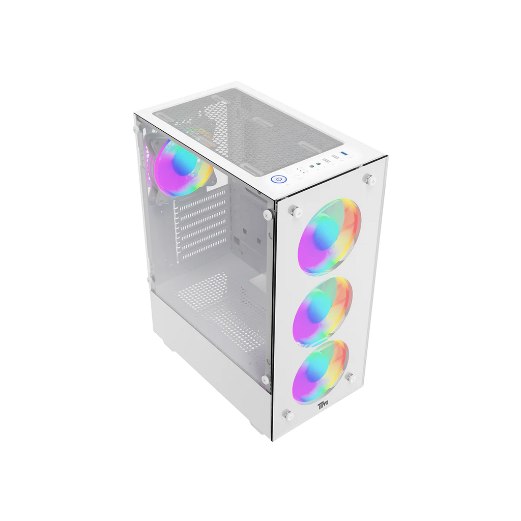 Twisted Minds NOVA Gaming Case Mid Tower - White - TM-NOVA-W (4 ARGB Fans Included) | صندوق حاسوب للألعاب Twisted Minds NOVA - فئة Mid Tower - أبيض - TM-NOVA-W (يتضمن 4 مراوح ARGB)
