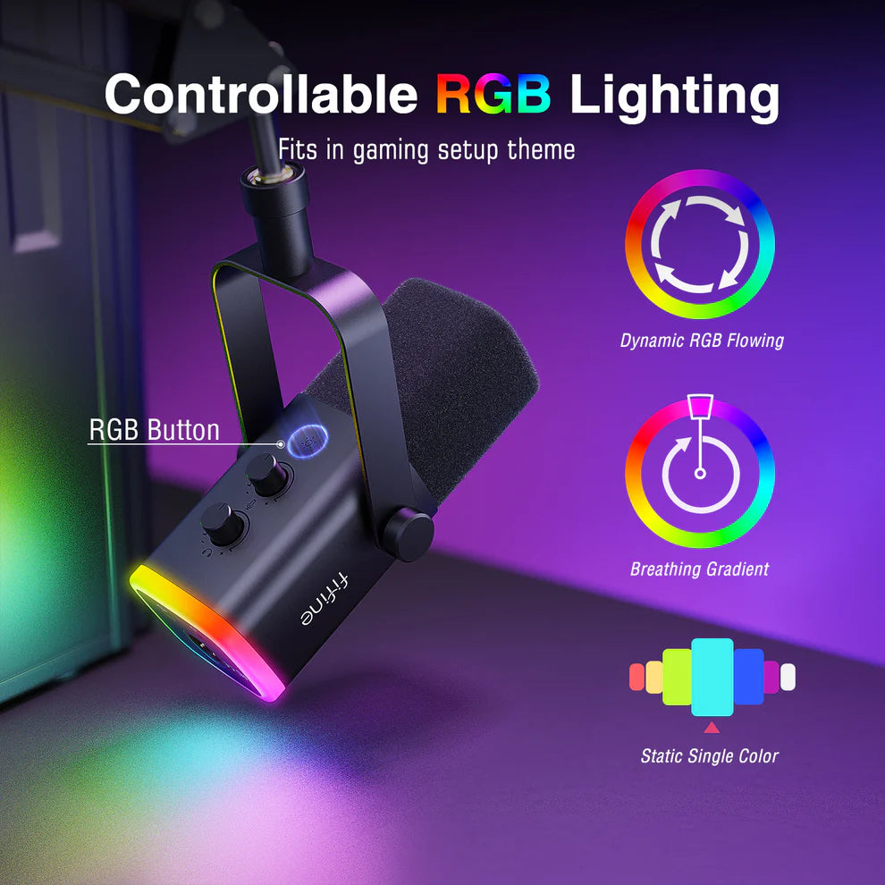 FIFINE AmpliGame AM8T USB/XLR Dynamic Microphone Kit with Boom Arm Stand | طقم ميكروفون ديناميكي FIFINE AmpliGame AM8T USB/XLR مع حامل ذراع قابل للطي