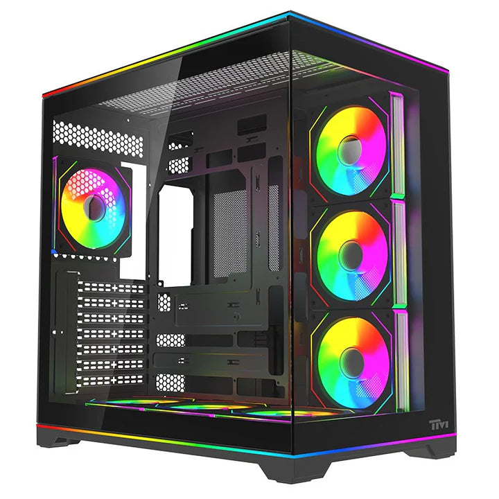 Twisted Minds RAMPAGE Gaming Case Mid Tower with 7 fan ARGB - Black - TM-RAMPAGE-B, ATX Mid Tower Gaming Case.| علبة ألعاب Twisted Minds RAMPAGE متوسطة الحجم - أسود - TM-RAMPAGE-B، علبة ألعاب ATX متوسطة الحجم.