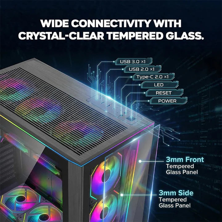Twisted Minds RAMPAGE Gaming Case Mid Tower with 7 fan ARGB - Black - TM-RAMPAGE-B, ATX Mid Tower Gaming Case.| علبة ألعاب Twisted Minds RAMPAGE متوسطة الحجم - أسود - TM-RAMPAGE-B، علبة ألعاب ATX متوسطة الحجم.