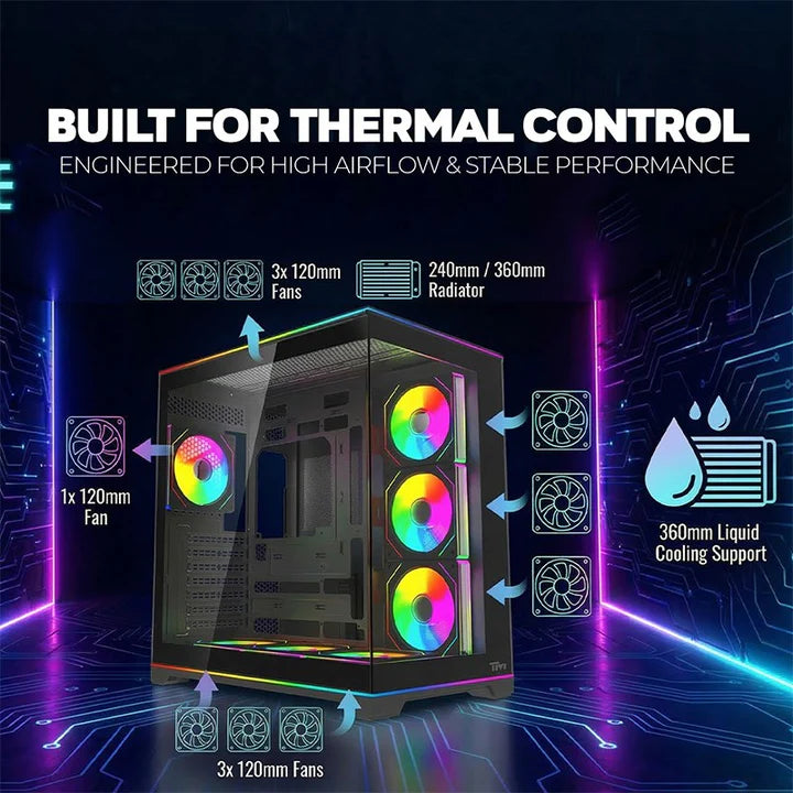 Twisted Minds RAMPAGE Gaming Case Mid Tower with 7 fan ARGB - Black - TM-RAMPAGE-B, ATX Mid Tower Gaming Case.| علبة ألعاب Twisted Minds RAMPAGE متوسطة الحجم - أسود - TM-RAMPAGE-B، علبة ألعاب ATX متوسطة الحجم.