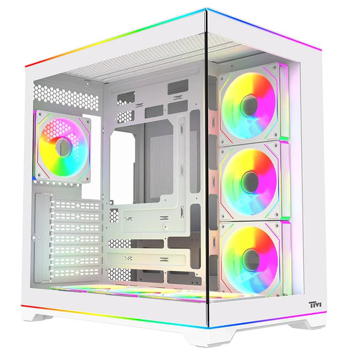 Twisted Minds Rampage Series ATX Mid Tower Gaming Case - White (7 ARGB Fans Included) TM-RAMPAGE-W | علبة كمبيوتر ألعاب Twisted Minds Rampage Series ATX متوسطة الحجم - أبيض (تتضمن 7 مراوح ARGB) TM-RAMPAGE-W