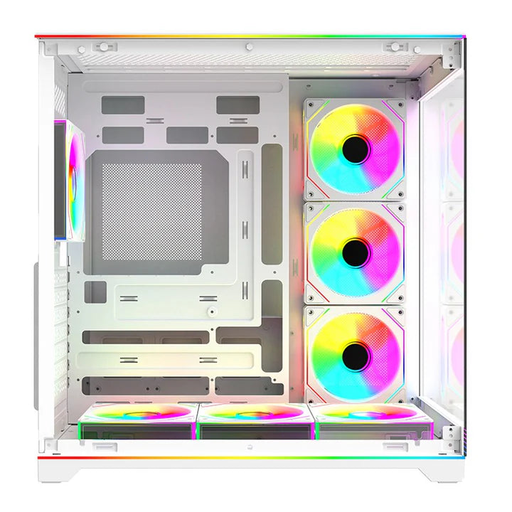 Twisted Minds Rampage Series ATX Mid Tower Gaming Case - White (7 ARGB Fans Included) TM-RAMPAGE-W | علبة كمبيوتر ألعاب Twisted Minds Rampage Series ATX متوسطة الحجم - أبيض (تتضمن 7 مراوح ARGB) TM-RAMPAGE-W