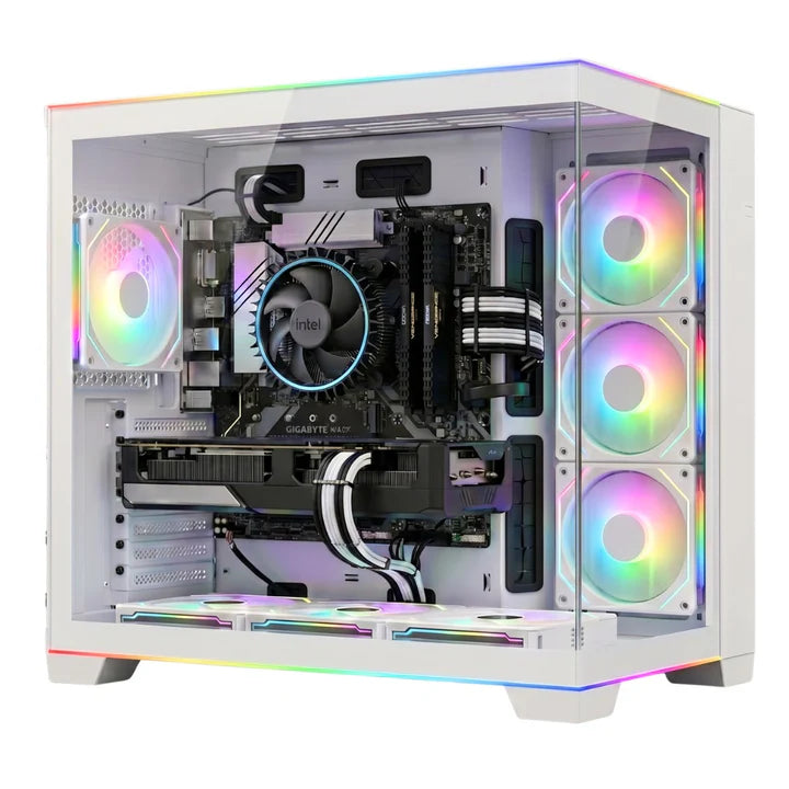 Twisted Minds Rampage Series ATX Mid Tower Gaming Case - White (7 ARGB Fans Included) TM-RAMPAGE-W | علبة كمبيوتر ألعاب Twisted Minds Rampage Series ATX متوسطة الحجم - أبيض (تتضمن 7 مراوح ARGB) TM-RAMPAGE-W
