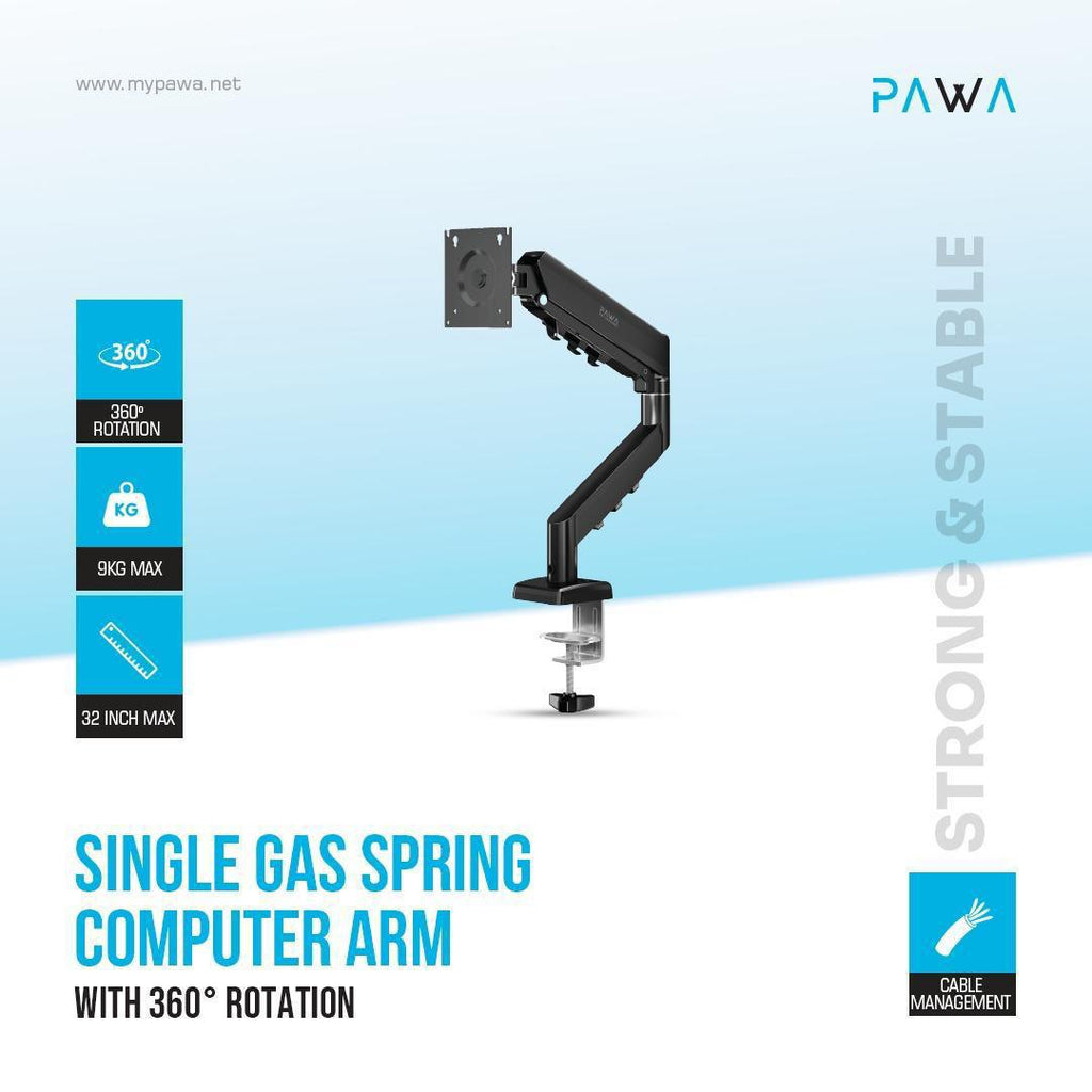 Pawa Single Gas Spring Computer Monitor Arm with 360 Rotation / ذراع شاشة كمبيوتر Pawa ذات زنبرك غازي واحد مع دوران 360 درجة