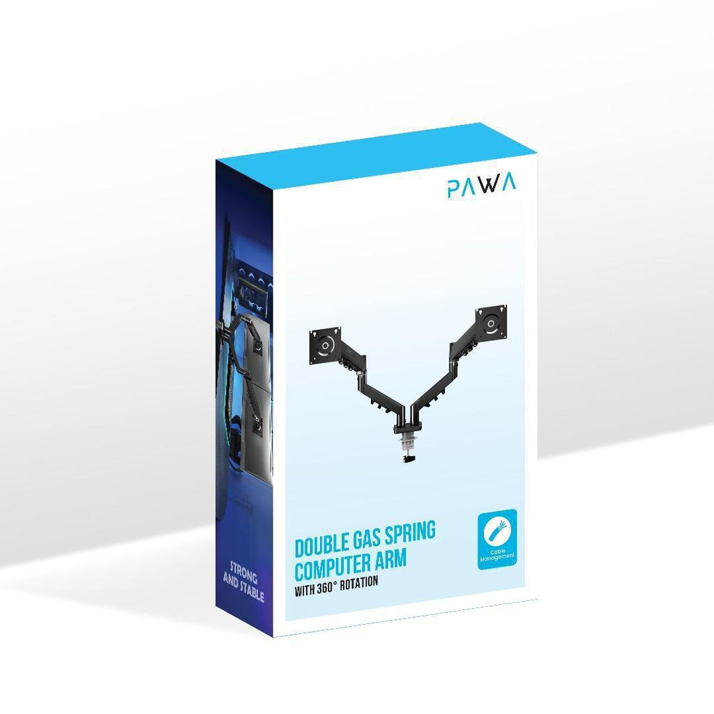 Pawa Double Gas Spring Computer monitor Arm with 360 Rotation / ذراع شاشة كمبيوتر Pawa Double Gas Spring مع دوران 360 درجة