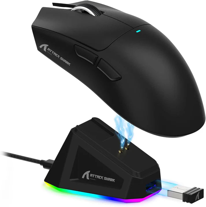 ATTACK SHARK X11 Wireless Gaming Mouse with Charging Doc Black | ماوس الألعاب اللاسلكي ATTACK SHARK X11 مع وثيقة الشحن باللون الأسود