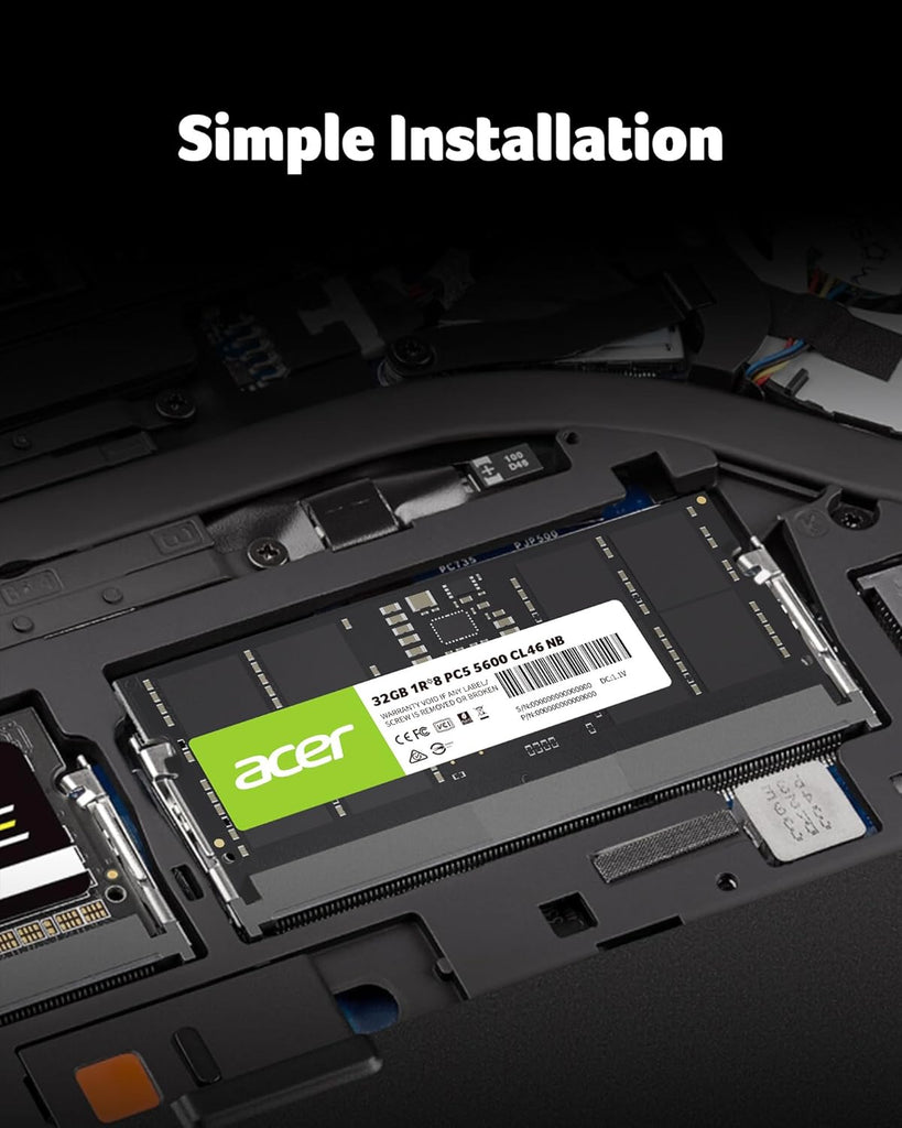 Acer SD200 DDR5 Single RAM 32GB 5600 MT/s CL46 Computer Memory for Laptop | ذاكرة وصول عشوائي فردية Acer SD200 DDR5 سعة 32 جيجابايت بسرعة 5600 ميجابت في الثانية CL46 لأجهزة الكمبيوتر المحمولة