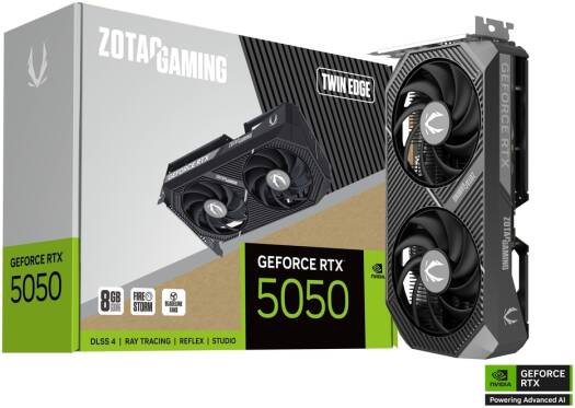 ZOTAC GAMING GeForce RTX 5050 Twin Edge 8GB Graphics Card, GDDR6 128-Bit / بطاقة رسومات ZOTAC GAMING GeForce RTX 5050 Twin Edge بسعة 8 جيجابايت، وذاكرة GDDR6 128 بت