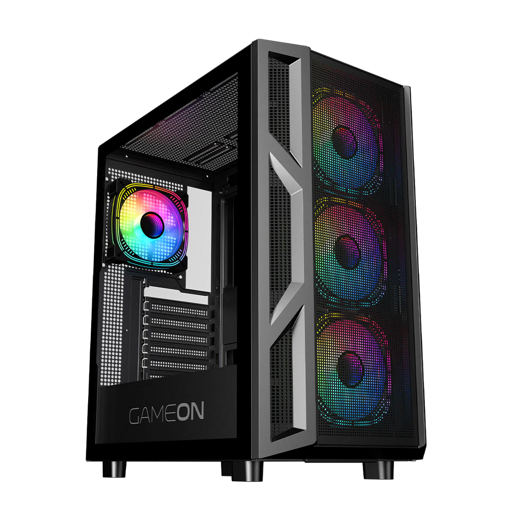 GAMEON Trident IV Series Mid Tower Gaming Case - Black (4 ARGB Fans Included) | علبة ألعاب GAMEON Trident IV Series Mid Tower - أسود (تتضمن 4 مراوح ARGB)