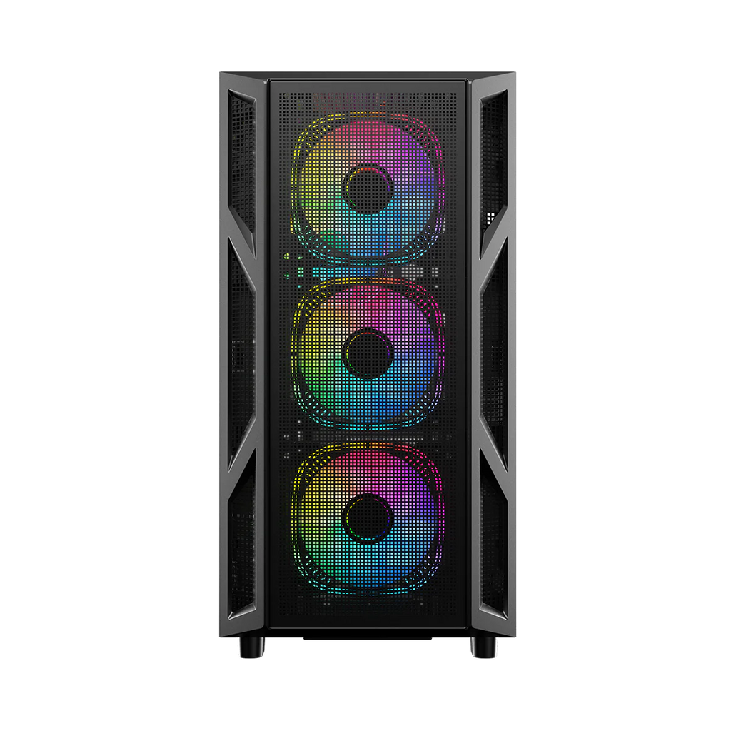 GAMEON Trident IV Series Mid Tower Gaming Case - Black (4 ARGB Fans Included) | علبة ألعاب GAMEON Trident IV Series Mid Tower - أسود (تتضمن 4 مراوح ARGB)