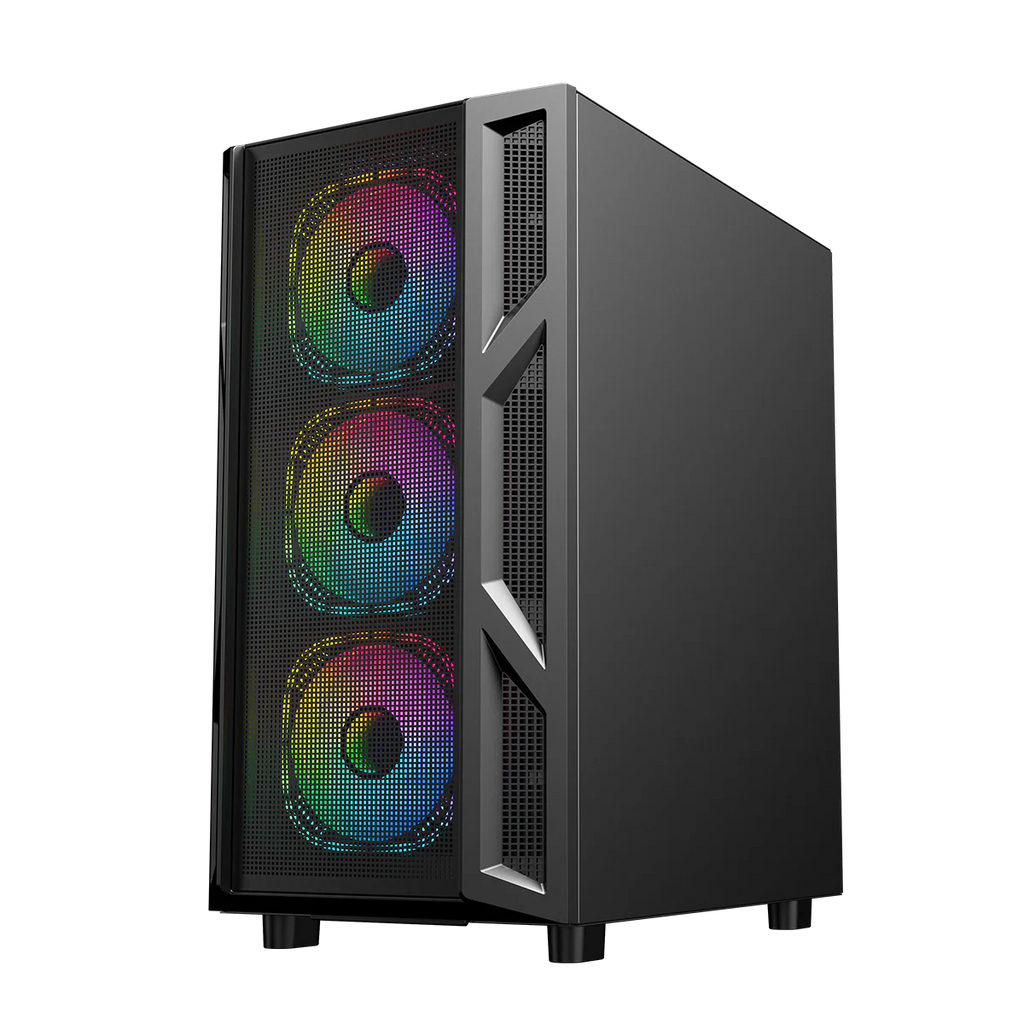 GAMEON Trident IV Series Mid Tower Gaming Case - Black (4 ARGB Fans Included) | علبة ألعاب GAMEON Trident IV Series Mid Tower - أسود (تتضمن 4 مراوح ARGB)