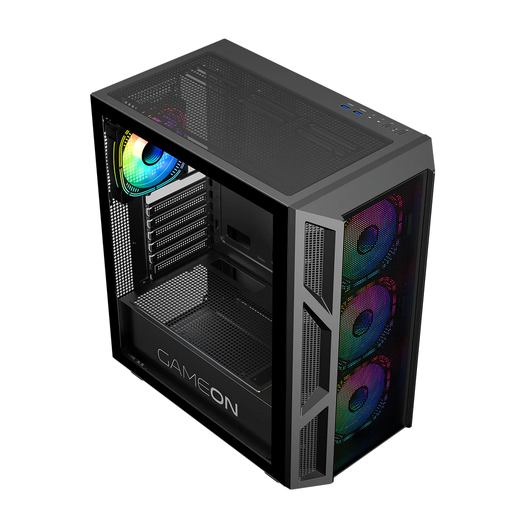 GAMEON Trident IV Series Mid Tower Gaming Case - Black (4 ARGB Fans Included) | علبة ألعاب GAMEON Trident IV Series Mid Tower - أسود (تتضمن 4 مراوح ARGB)