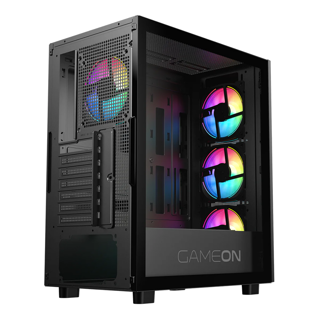 GAMEON Trident IV Series Mid Tower Gaming Case - Black (4 ARGB Fans Included) | علبة ألعاب GAMEON Trident IV Series Mid Tower - أسود (تتضمن 4 مراوح ARGB)