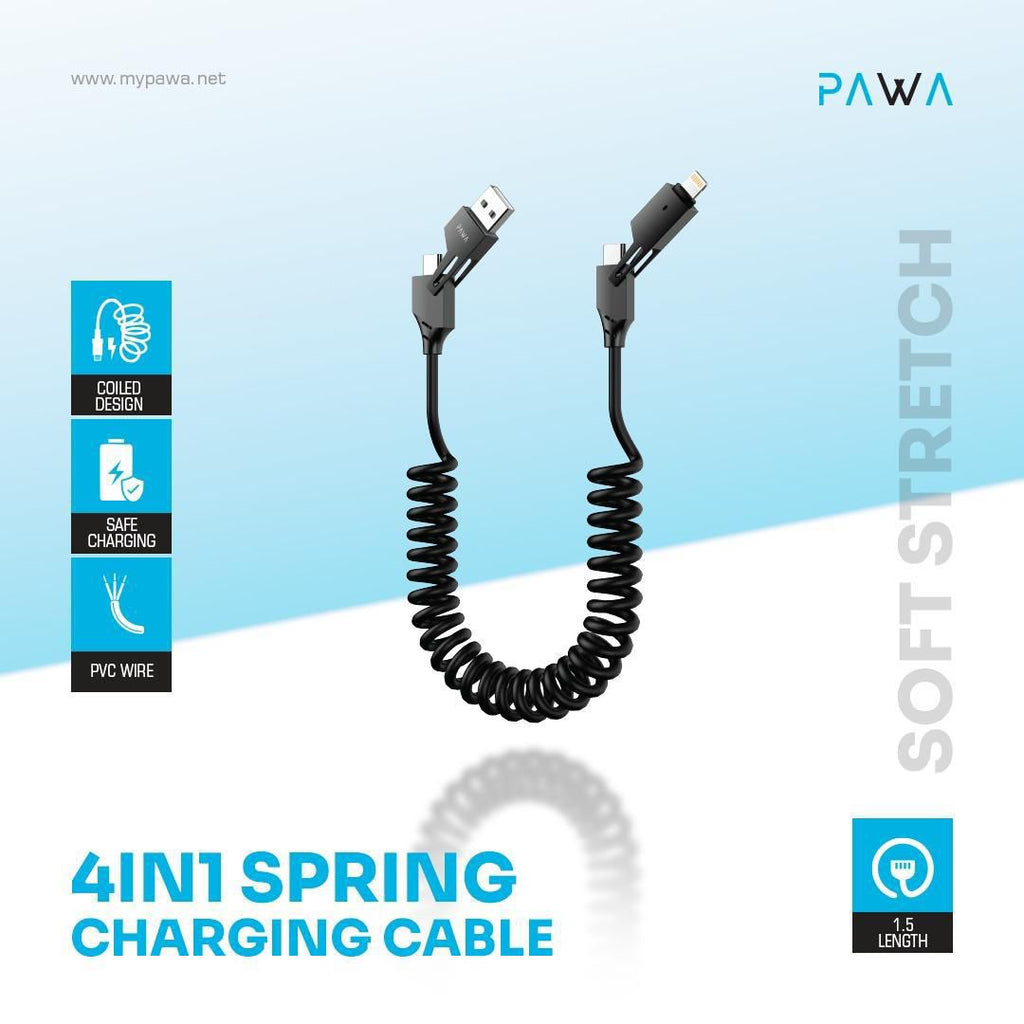Pawa 4in1 Spring Cable Charging Cable. | كابل شحن Pawa 4in1 Spring Cable.